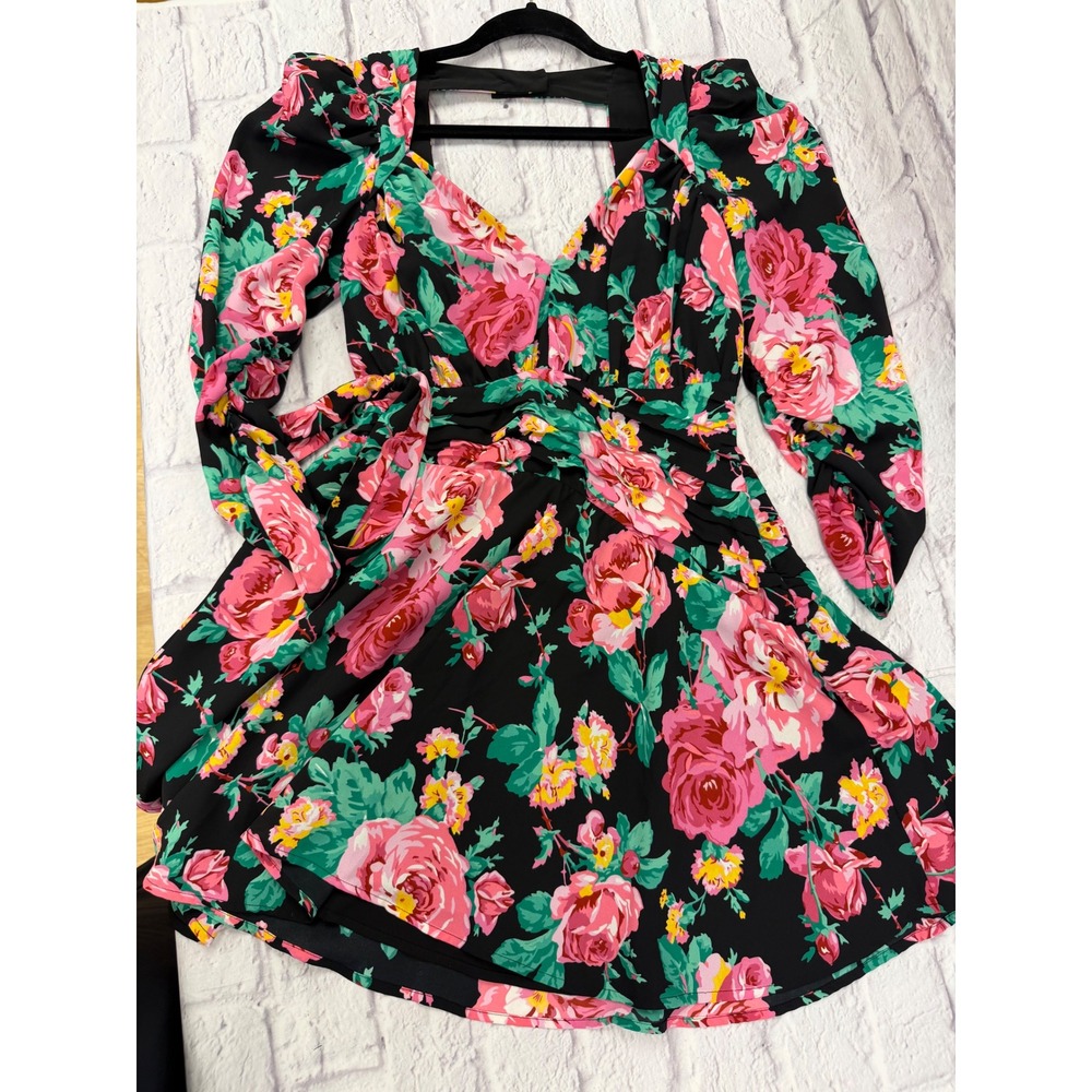 For Love and Lemons Floral Puff Sleeve Cut Out Mini Dress Coquette Girl Romantic